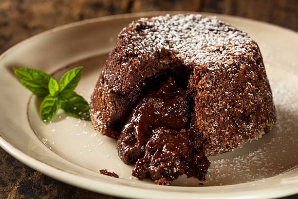 Homemade Chocolate Lava Cake Dessert with Mint