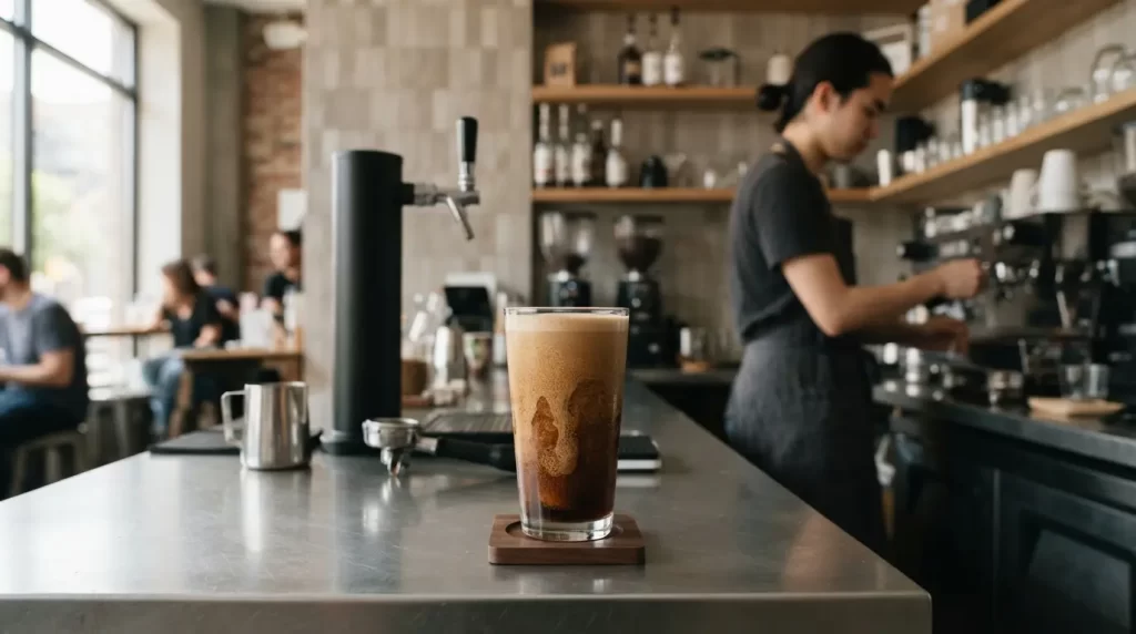 nitro cold brew in coffee shop