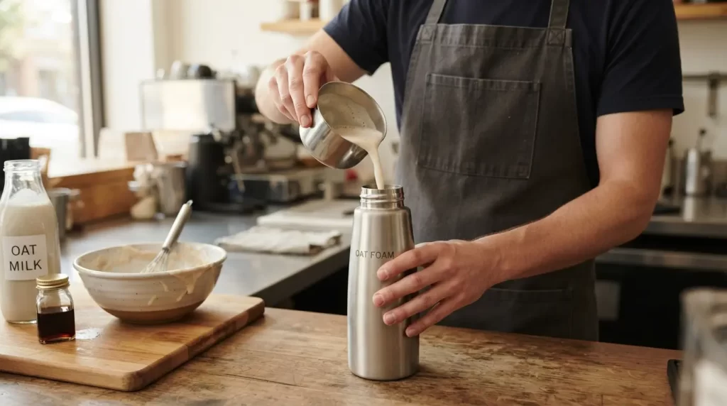 preparing plant-based foam with a stainless steel whipped cream dispenser