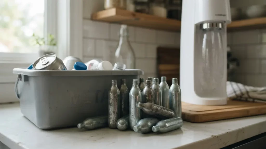 small empty soda carbonation CO₂ cartridges